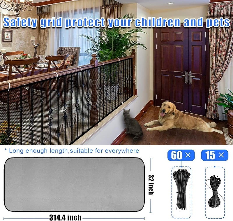 JIFTOK Baby Gate for Stairs, Banister Guard for Kids, Pets, Toys, 26.2ft L x 2.66 ft H, Mesh Netting Safety Net for Balcony Rail Stair, Stairway Net Baby Safety Products for Indoor & Outdoor (Black) - Image 2